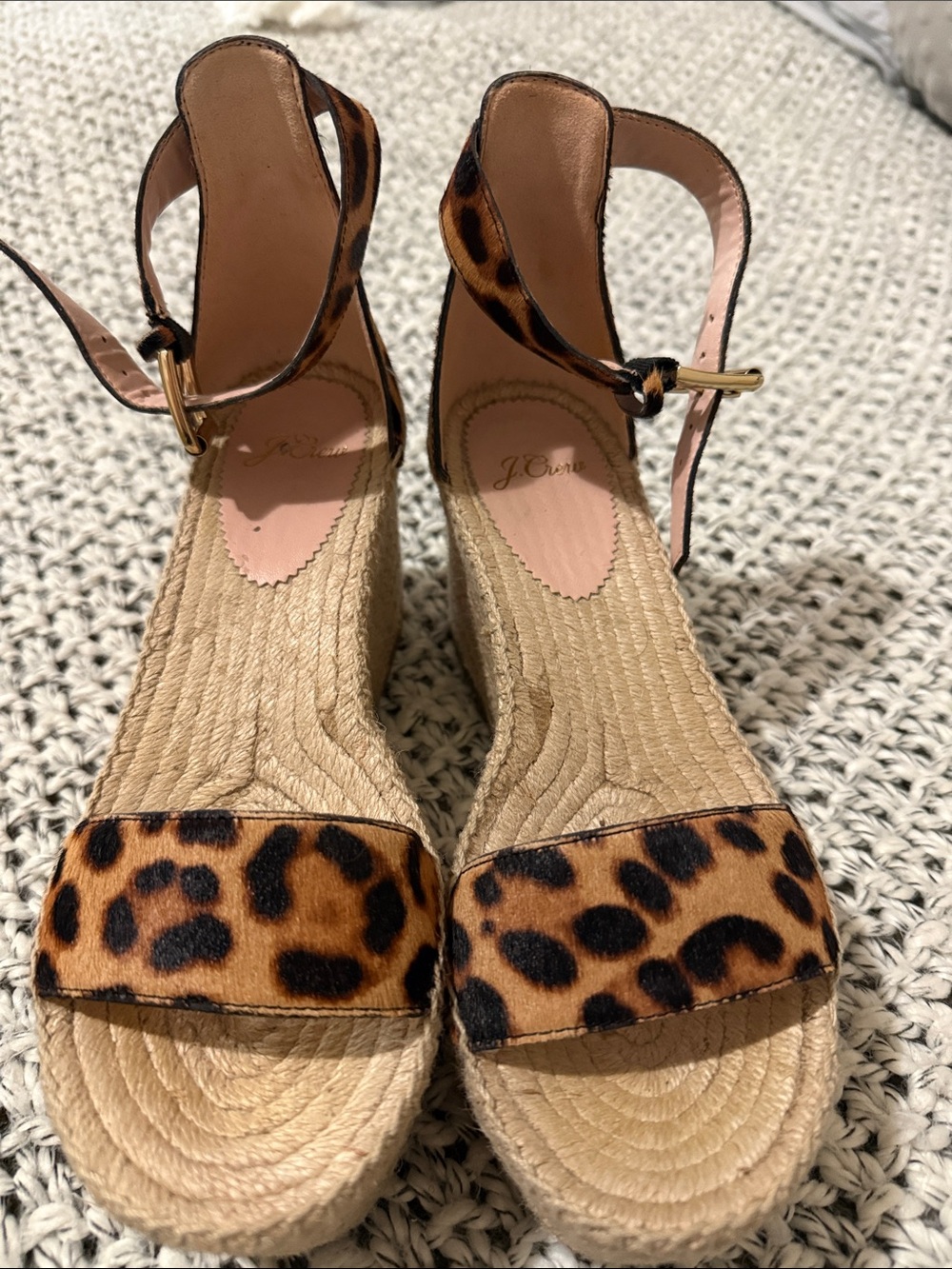 J. Crew Leopard Print Espadrille Wedge Sandals - Tan/Brown